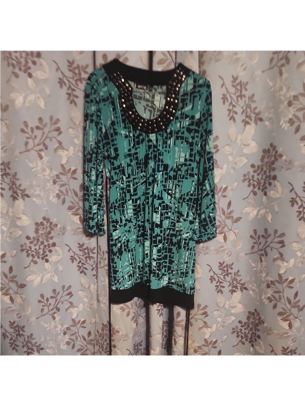 Apt. 9 Teal and Black Studded Scoop-Neck Tunic